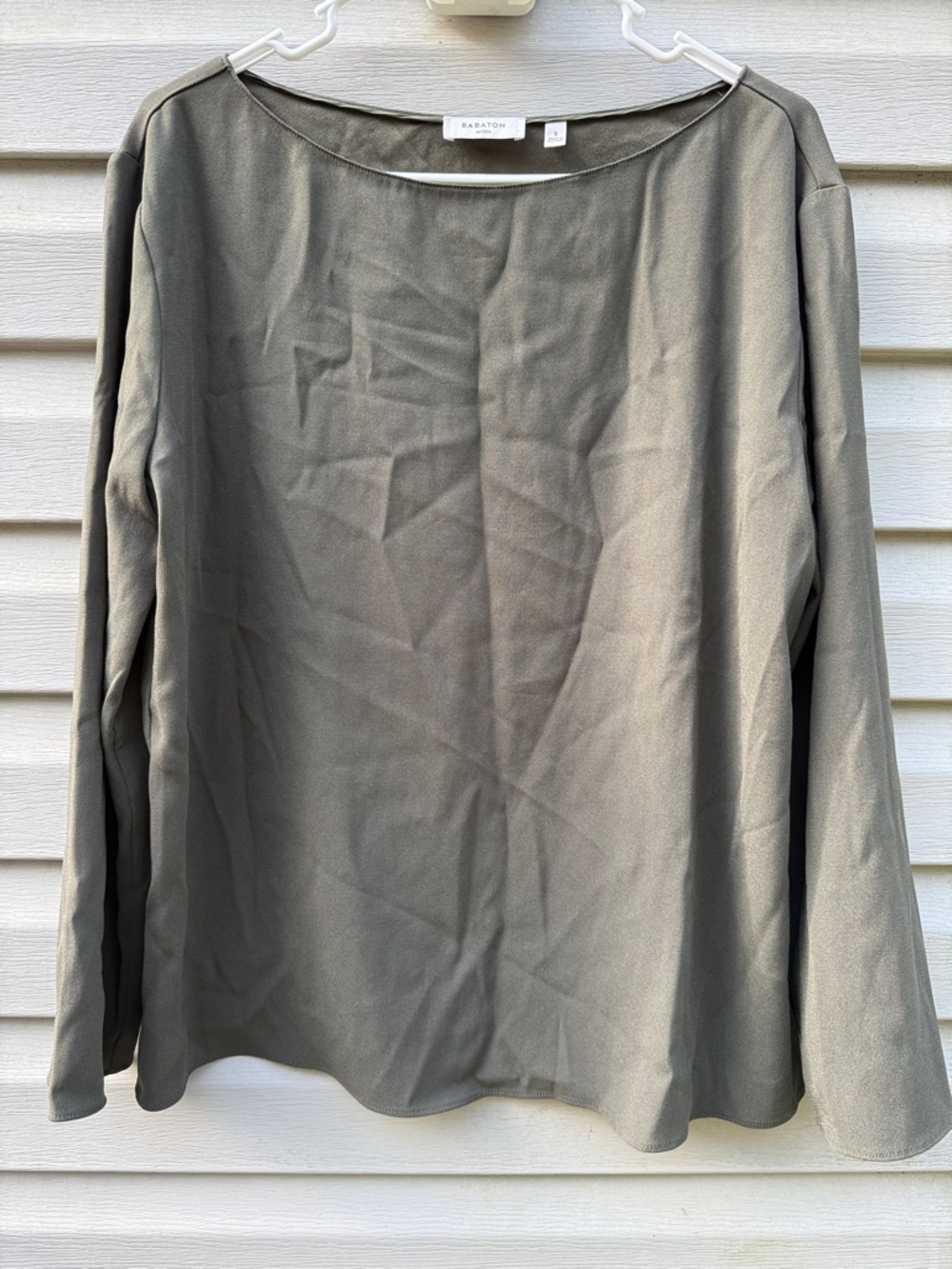 Babaton Aritzia | Sophos Boatneck Long Sleeve Mirror Crepe Blouse size Small